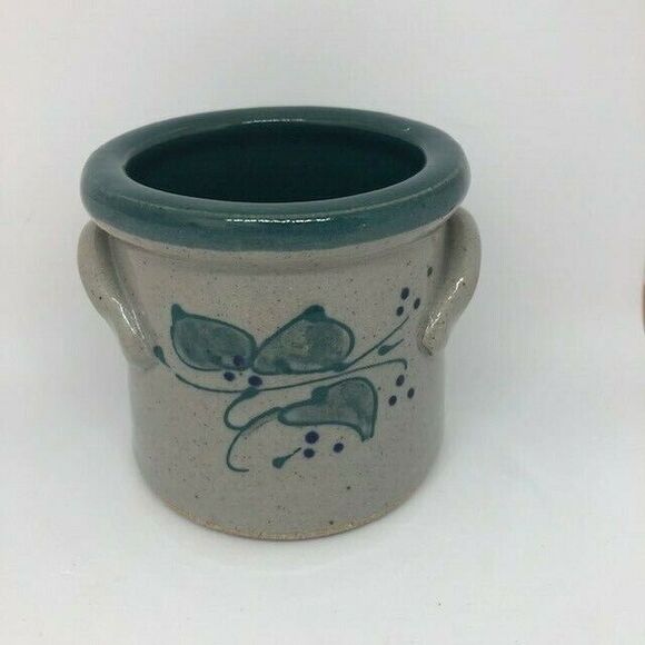 Great Bay Pottery Rye, NH Stoneware Crock/Serving Bowl/Planter - Green Ivy - Picture 2 of 4